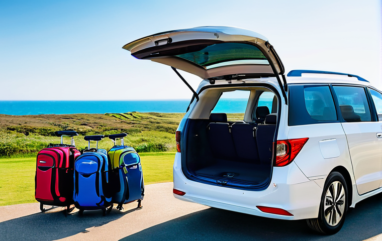 현대 스타리아 차종별 적재량 - Family Road Trip Ready**
A vibrant, wide-angle shot of a Hyundai Staria Wagon (9-seater) parked at a...