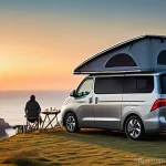 Home 8 현대 스타리아의 캠핑카 변환 사례 - **Prompt: Hyundai Staria Camper Van - Scenic Coastal Sunset**
"A sleek Hyundai Staria camper van...