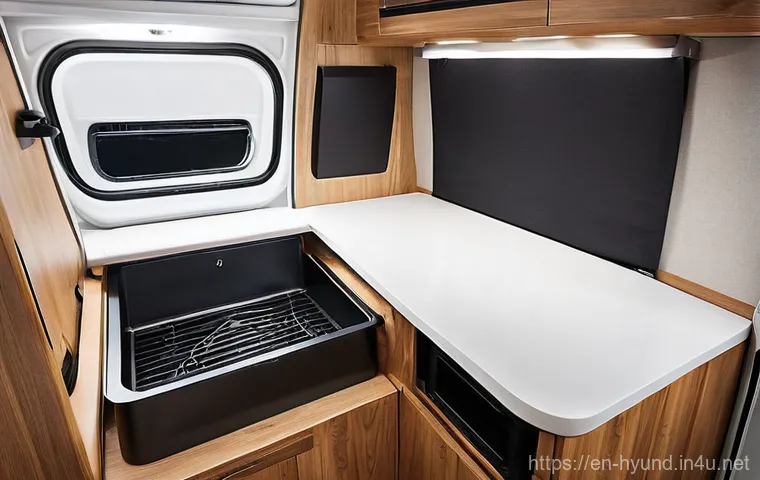 현대 스타리아의 캠핑카 변환 사례 - **Prompt: Hyundai Staria Camper Van - Scenic Coastal Sunset**
    "A sleek Hyundai Staria camper van...