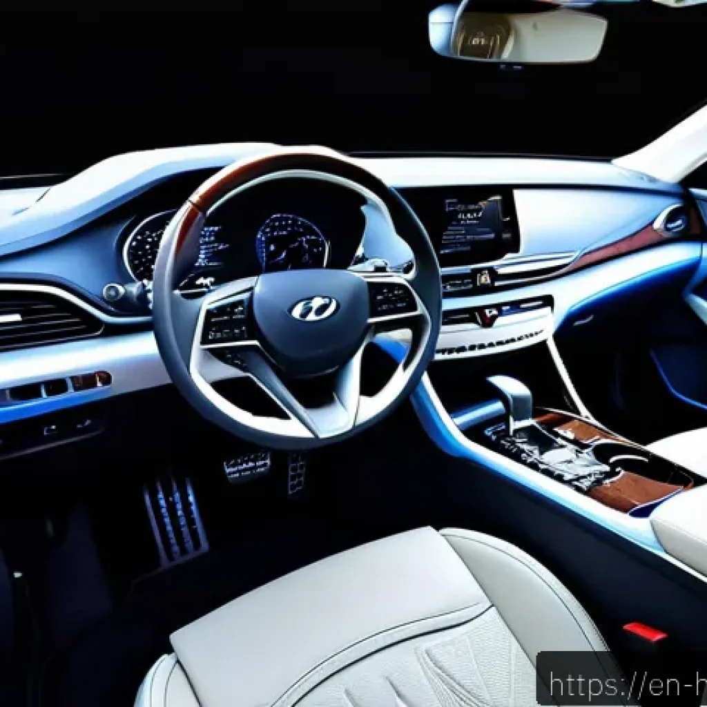 현대 그랜저의 고급 사양 트림 - A luxurious car interior showcasing the Hyundai Grandeur’s premium materials: genuine leather uphols...