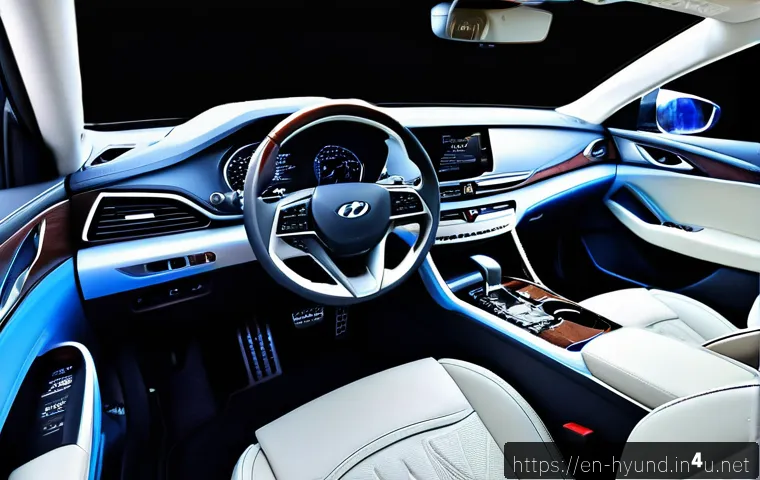 현대 그랜저의 고급 사양 트림 - A luxurious car interior showcasing the Hyundai Grandeur&rsquo;s premium materials: genuine leather uphols...