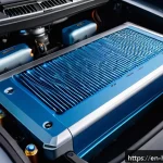 Home 18 현대 코나 전기차의 충전 시간 - A detailed close-up of the Hyundai Kona Electric’s battery pack inside the vehicle, showcasing the a...